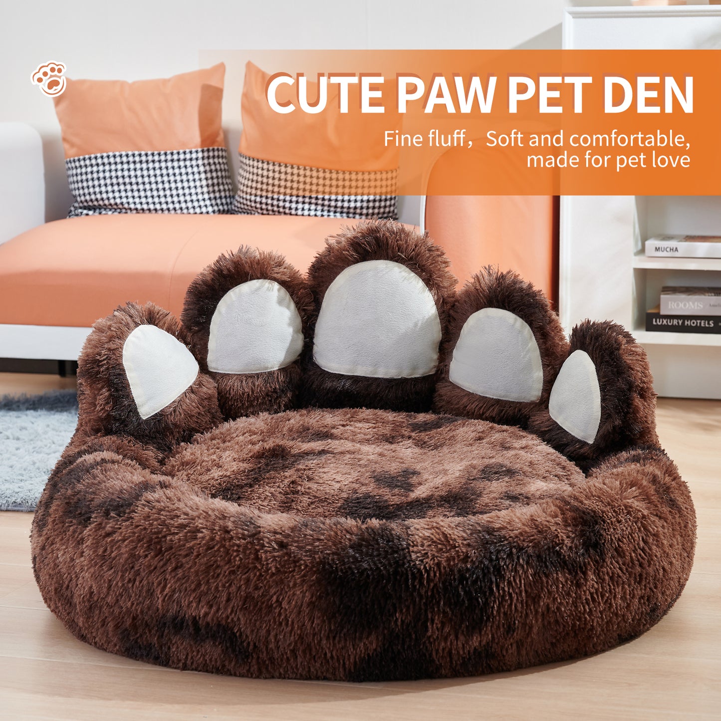 Thickened Warm Kennel For Pets With Bear Paw Shape House - Teddy Kennel With Removable Washable Cat Fluffy Dog Bed Mat For Deep Sleeping - Keeping Warm